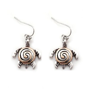 Two-tone Spiral Turtle Dangle Earrings